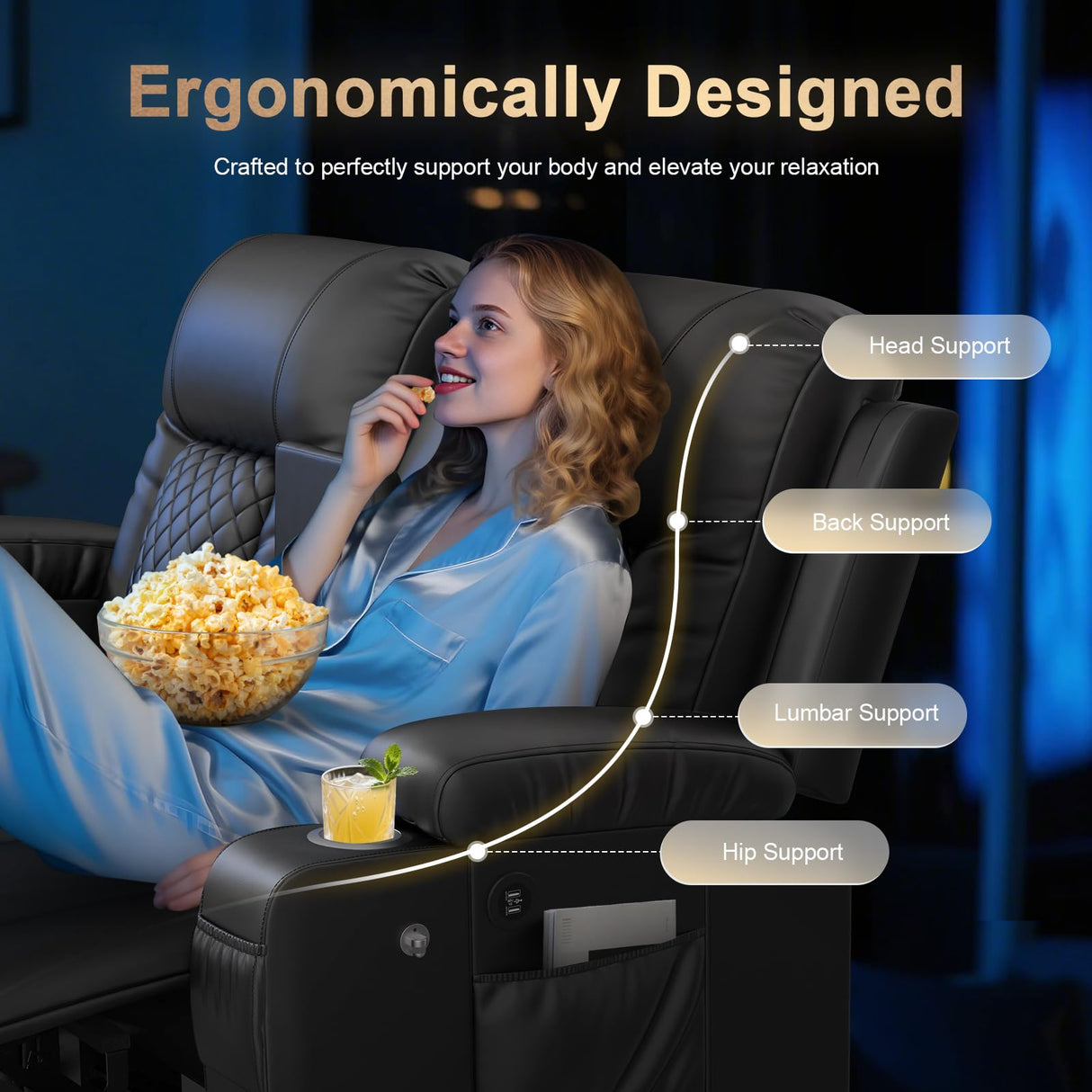 DG PEAFOWL Loveseat Recliner Sofa, Home Theater Seating with Center Console, Reclining Loveseat RV Couch with USB Ports & Phone Holders, Wall Hugger RV Sofa Furniture with Storage & Pocket DG PEAFOWL