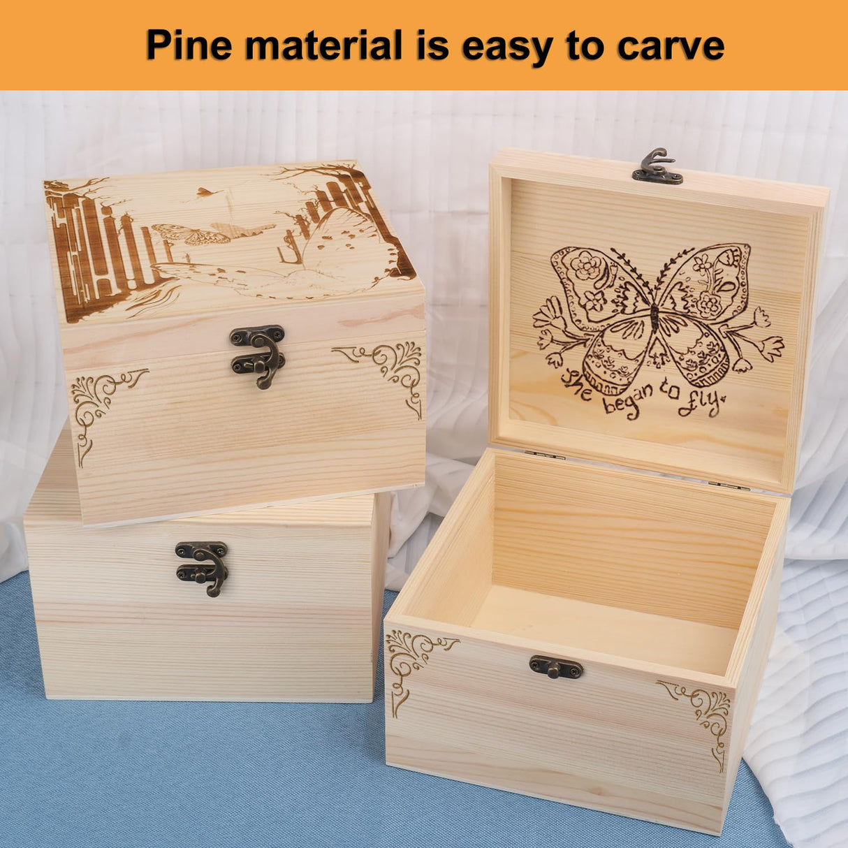 GNIEMCKIN 3 Pack Wooden Box, Unfinished Unpainted Wood Boxes for Crafts, DIY Projects, and Jewelry Storage (7.1x7.1x4.7 inch) GNIEMCKIN