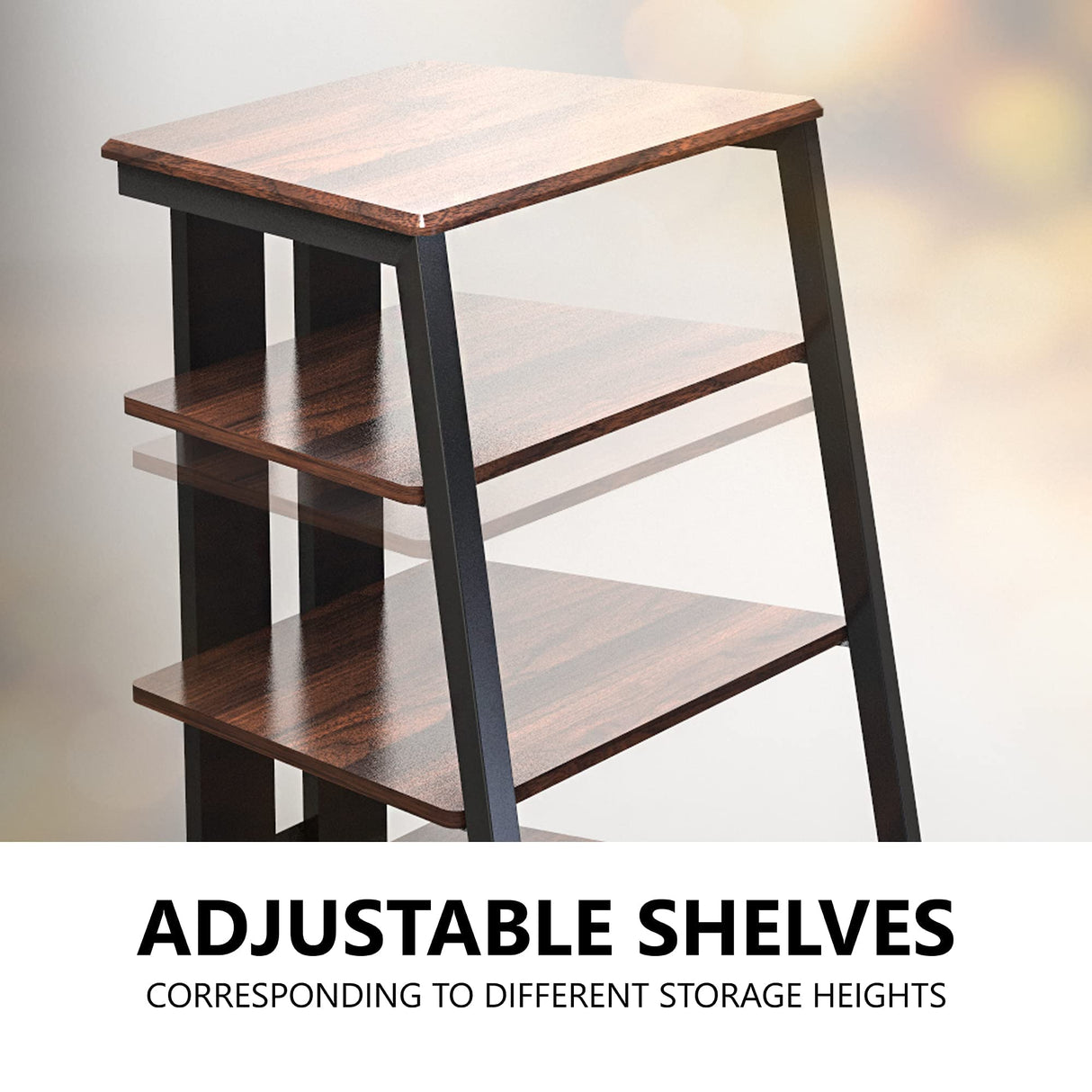 FITUEYES DESIGN 4-Tier AV Media Stand Corner Shelf for Record Player Wooden Stereo Cabinet Audio Rack Tower with Height Adjustable Wooden Shelves for/Apple TV/Xbox One/ps4 (Walnut) FITUEYES