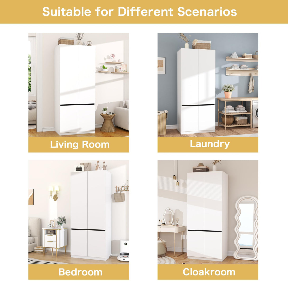 LABROSKIA White Armoire Wardrobe Closet: 74" Wooden Wardrobe Closet with 2 Doors, Bedroom Armoires with Hanging Rod, Tall Closets Cabinet for Hanging Clothes (31.5") LABROSKIA