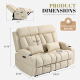 Zero Wall Hugger Power Reclining Loveseat with Adjustable Headrest, Fabric Electric Recliner Sofa with USB & Type-C Ports, Dual Cup Holders, 2-Seater Couch for Living Room, RV, Home Theater (Beige) LURVIA