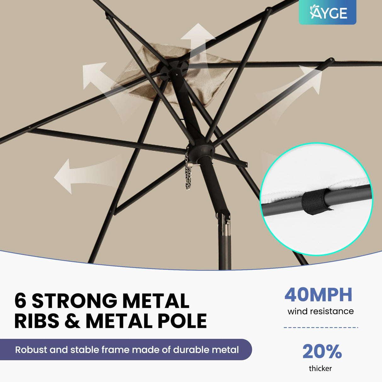 Ayge 6.5x10FT Rectangular Patio Umbrella Outdoor Table Umbrella w/Push Button Tilt & Crank Rectangle Market Umbrella UV Protection for Garden,Deck,Lawn,Yard & Pool,Beige Ayge