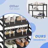 Simple Trending Shoe Rack for Closet, 10 Tiers Narrow Shoe Shelf Holds 20 Pairs, Shoe Organizer Storage with Hooks, Black Simple Trending