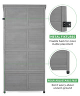 68''x33''x20'' Outdoor Wooden Storage Shed with Metal Top Tall Vertical Tool Cabinet for Backyard Garden Patio Lawn (Grey) Mederlo