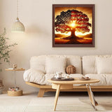 JXDXDJ 5D Diamond Painting Kits for Beginners,Ancient Tree Full Drill Diamond Art Kits for Adults,DIY American Flag Round Diamond Dots for Adults Crafts,Gem Painting Home Wall Decor 13.78x13.78 Inch JXDXDJ