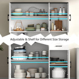 71’’ Farmhouse Kitchen Pantry Cabinet, Tall Kitchen Storage Cabinet with Power Outlet, Freestanding Kitchen Hutch Cabinet with Drawer, 4 Adjustable Shelf & 6 Doors for Kitchen Living Room (White) Gyfimoie