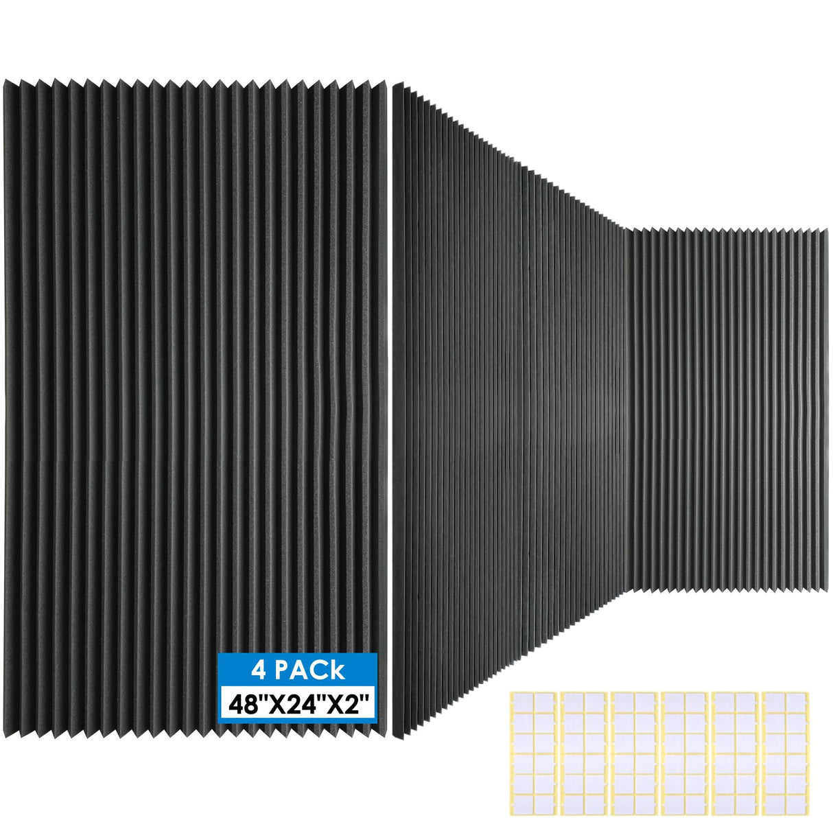 4 PCS Acoustic Panels,48''X24''X2'' Soundproof Foam Wall Panels,High Density Fireproof Noise Cancelling Foam Studio Foam Panel,Noise (Black-4 Pack) YHYGHXFR