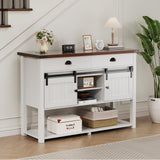 AntsandAnts Farmhouse Entryway Table with Sliding Barn Doors & 2 Drawers,Rustic Console Table for Living Room, Hallway, Foyer,Sofa Table with Adjustable Shelf & Open Storage, Industrial Design AntsandAnts