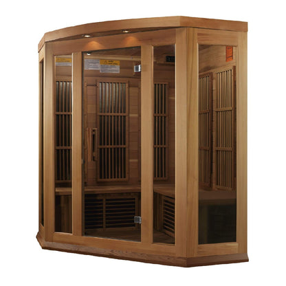 Maxxus 3 Per Low EMF FAR Infrared Carbon Corner Canadian Red Cedar Sauna - WoodArtSupply