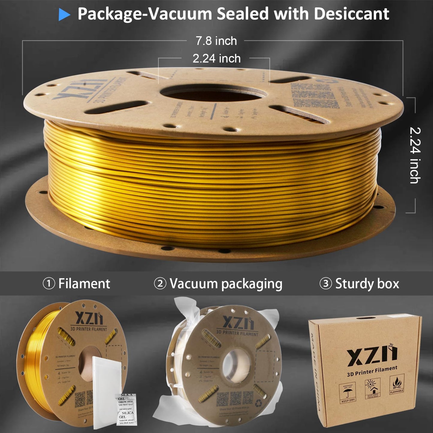 XZN Silk PLA Filament 1.75mm, Metal-Like Shiny 3D Printer Filament, 1kg Spool (2.2lbs), Dimensional Accuracy +/- 0.03 mm, Vacuum Packaging (Silk Gold) - WoodArtSupply