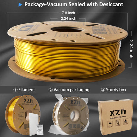 XZN Silk PLA Filament 1.75mm, Metal-Like Shiny 3D Printer Filament, 1kg Spool (2.2lbs), Dimensional Accuracy +/- 0.03 mm, Vacuum Packaging (Silk Gold) XZN