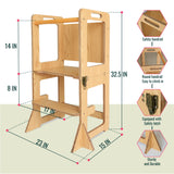 SENSUNIQ Toddler Tower, Kitchen Step Stool Helper for Kids, Wooden Montessori Learn Tower with Chalkboard, Multi-use 4 in 1 Kitchen Standing Tower, Foldable Weaning Table with Safety Rail SENSUNIQ
