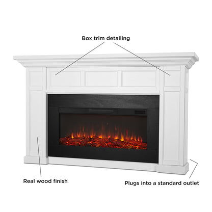 Real Flame Alcott 75” Electric Fireplace with Mantel for Living Room or Bedroom, Replaceable Fireplace Insert Heater, Realistic Log and Flame Effect, Remote Control, Timer