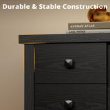 LIKIMIO Dresser with 10 Drawers, Bedroom Wooden Chest of Drawers with LED Lights and Power Outlets, Fabric Side Pocket, TV Stand for Living Room, Black LIKIMIO