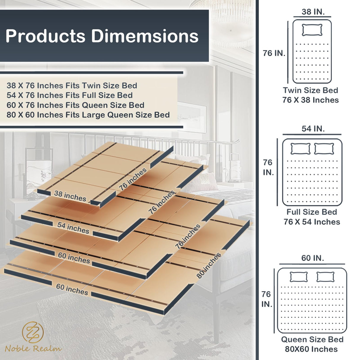 NobleRealm® Twin Size XL (38 x 76 in) Heavy Duty Bed Panels Foldable Box Spring, Bunkie Board, Bed Support Slats | Modular Portability Design, Easy Setup, Foldable Noble Realm