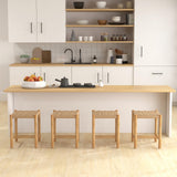 Giantex Wood Stools Set of 2, 18" Tall Boho Backless Stool Chairs with Rubber Wood Legs, Max Load 330 Lbs, Armless Wicker Stools for Kitchen Dining Room Indoor Outdoor Giantex