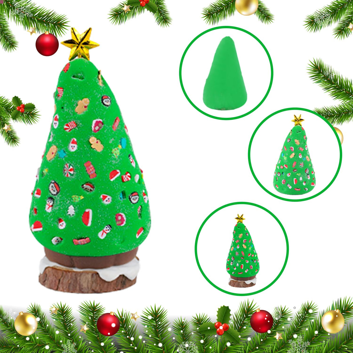 12Pack Christmas Trees DIY Crafts Kit - Air Dry Clay Christmas Crafts for Kids - Creative Air Dry Clay Modeling Indoor Decorations - Kids Christmas Trees Crafts Gift for School Winter Party Fun LULEEYANG