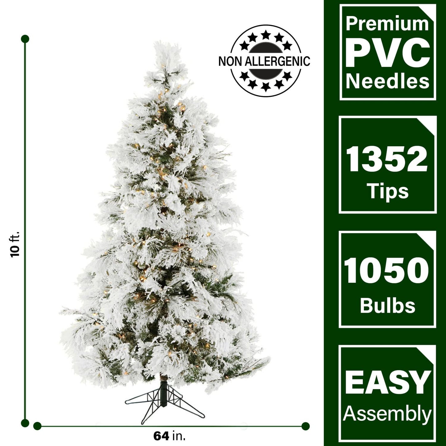 Fraser Hill Farm Snowy Flocked Pine Christmas Tree, 10 Feet Tall, Modern Tree Includes White Incandescent Smart Lights, Artificial Tree Perfect for Indoor Christmas Décor