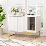 Cat Litter Box Enclosure, Fluted Hidden Litter Box Furniture with Scratch Pad and Metal Legs, Modern Enclosed Cat Cabinet, 31.5 x 17.7 x 21.7 Inches Indoor Pet House for Living Room, Washroom, White FiveWillowise