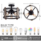 Bargeni Flush Mount Light Fixture,13-inch Rustic Ceiling Light Fixture,Matte Black Finish,3-Light Farmhouse Light Fixtures for Living Room,Kitchen,Bedroom,Dining Room,Foyer,Hallway Bargeni