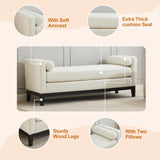 66.34 Inch End of Bed Bench, Upholstered Bedroom Ottoman Bench with Wood Legs, Elegant Ottoman with Bolster Pillows, Soft Fabric, for Living Room, Bedroom, End of Bed - Ivory WCFI