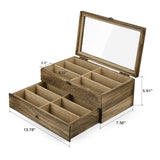 SRIWATANA Sunglasses Case Organizer for Women Men, 12 Slot Wood Eyeglass Eyewear Display Box with Glass Top, Gifts for Loved One, Carbonized Black SRIWATANA