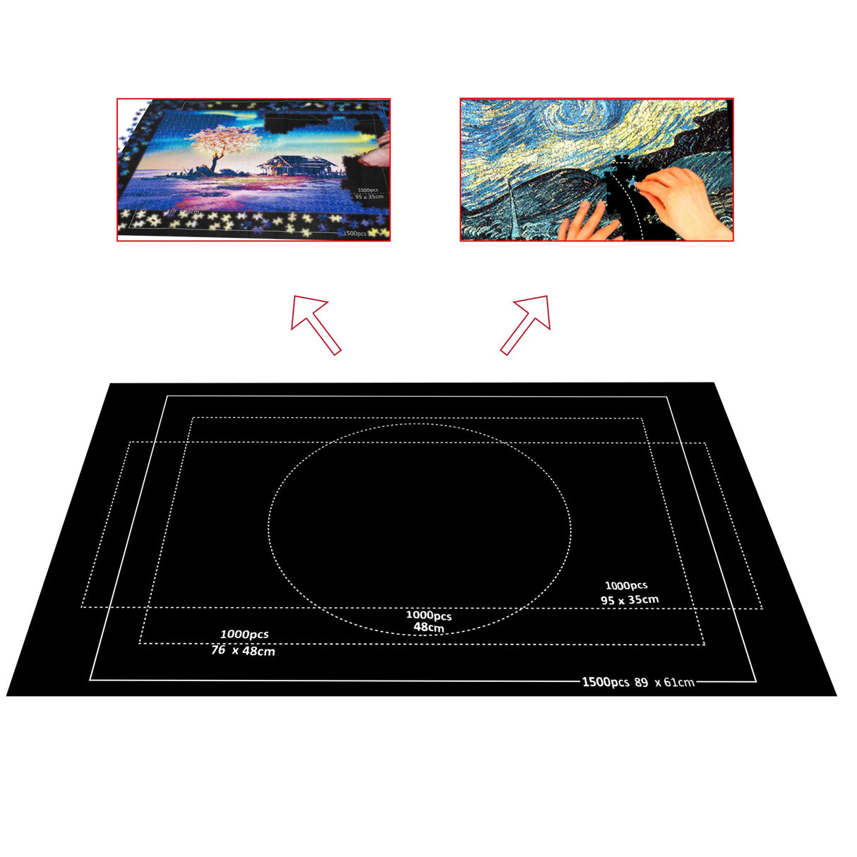 FOCUSSEXY Jigsaw Puzzle Roll Mat, No Folded Creases Jigsaw Storage Black Felt Mat Jigroll Up to 1,500 Pieces FOCUSSEXY