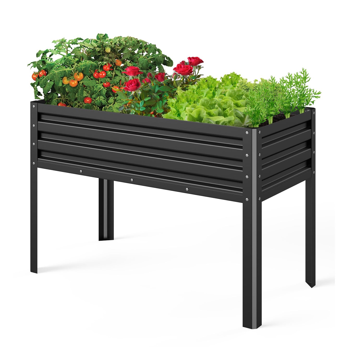 mestyl Galvanized Raised Garden Bed Outdoor for Vegetables Flowers Herb, Elevated Metal Planter with Legs, Metal Garden Box for Gardening Backyard, Easy Assembly, 48x24x32in, Black