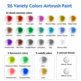 ESRICH Airbrush Paint 26 Colors (1 oz) with 2 Thinner,Air Brush Painting Set Acrylic Ready to Spray, Air Brushes Paint,Water-Based Airbrush Paint Set for Metal,Plastic,Canvas,Wood,Air brush Paint Kit ESRICH