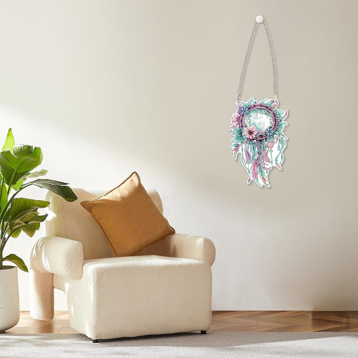 MOGTAA Dream Catcher Diamond Art Hanging Pendant Kits, 5D Special Shape Diamond Art Kits for Adults, Crystal Rhinestones Flowers Diamond Painting Gem Art for Home Garden Wall Decor MOGTAA