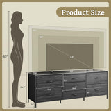 Huuger Dresser for Bedroom, 63 Inch Dresser TV Stand for 55, 65, 70 Inch TV, Long Dresser, Fabric Dresser, TV Stand with 7 Drawers, Dresser for Closet, Clothing, Charcoal Black Wood Grain Print Huuger