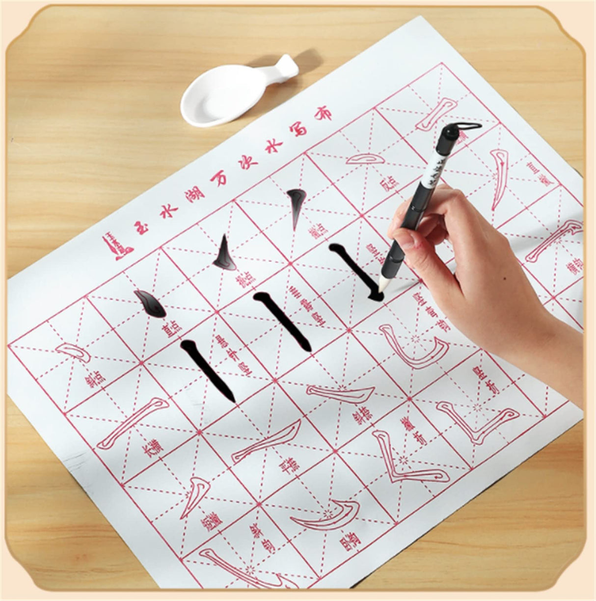 Calligraphy Kits for Beginners,Sumi Supplies for Japanese Calligraphy Set,Calligraphy Brush Magic Rewritable Calligraphy Water Writing Fabric Cloth Brush Pen Set,Rice Paper Replacement & Inkless 20pcs WoodArtSupply