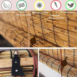 Waterproof Bamboo Roman Blinds for Indoor/Outdoor Patio, Reed Roller Shades Privacy Protection Porch Blackout Roll-up Bamboo Windows Curtain with Lifter, Cordless 28" W x 72" H VELLOW