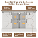 OtterOasis 55-75 Gallon Fish Tank Stand with Sliding Barn Doors & Power Outlet, Heavy Duty Aquarium Stand with Cabinet Storage for Fish Tank, Turtle Tank, Reptile Terrarium, 1000LBS Capacity, White OtterOasis