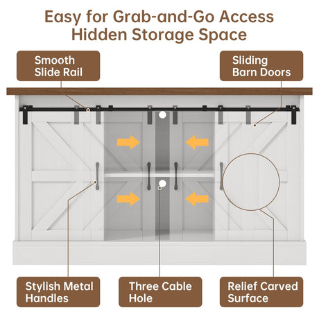 OtterOasis 55-75 Gallon Fish Tank Stand with Sliding Barn Doors & Power Outlet, Heavy Duty Aquarium Stand with Cabinet Storage for Fish Tank, Turtle Tank, Reptile Terrarium, 1000LBS Capacity, White OtterOasis