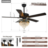 Crystal Chandelier Ceiling Fan with 3-Light, Farmhouse Fandelier with Remote - Silent DC Motor, K9-Crystal, Wood Blades, 3-Speed and Timing, Energy-Efficient Ceiling Fans for Living Room (52" Black) Chansim