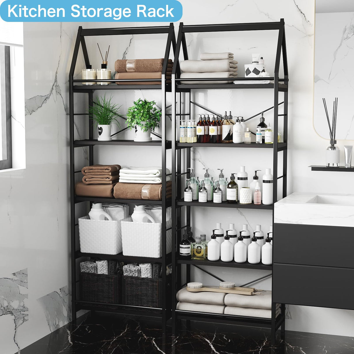 PROXRACER 5-Tier Bookshelf, 24 Inch Tall Standing Bookcase, Modern Display Shelf Unit Storage Organizer Rack for Study Room Home Office,Black PROXRACER