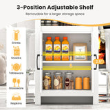 Giantex Bar Table, 47” Counter Height Dining Table with 7 Hanging Hooks, Compartment, Cabinet & Adjustable Shelf, High Top Table, Faux Marble Pub Table for Kitchen Breakfast Nook Small Space, White Giantex