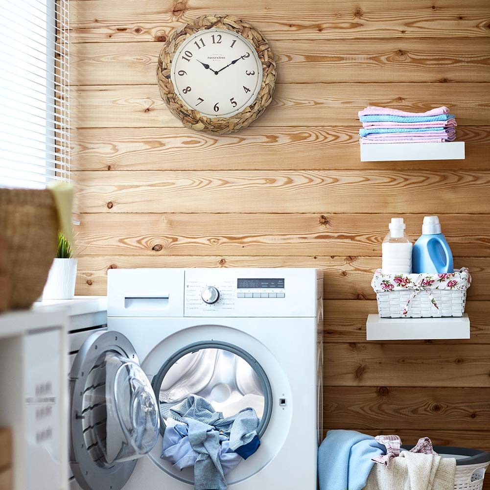 Presentime & Co Farmhouse Series, Rustic Woven Clock, 10.5 inch, Natural Woven Water Hyacinth/Sea Grass. Wall Sculpture, Wall Art and Timepiece for Home Decoration/Decoration/Farmhouse Décor. Presentime