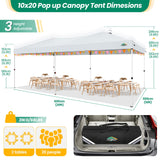 COBIZI Canopy 10x20 Pop Up Canopy Tent with 6 Sidewalls, One Push Party Tents for Parties Outdoor Wedding Waterproof Gazebo Commercial Event Tent with Sandbags, White COBIZI