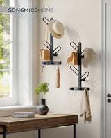 SONGMICS HOME Set of 2 Wall-Mounted Coat Racks, Wall Hooks, Branch-Look Racks with 14 Hooks, Ball Tips, for Clothes, Hats, Bags, Ink Black URCR036B01 SONGMICS HOME