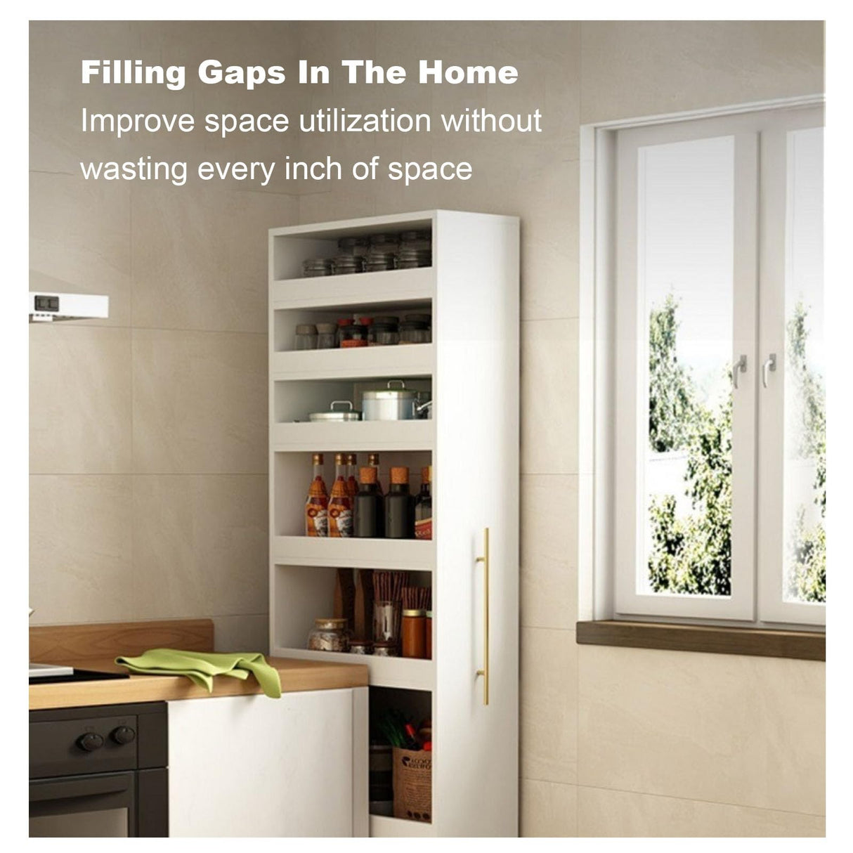 WEIDPHL Light walnut,Large, Slim Storage Cart, Kitchen Rolling Cart, Narrow Storage Cabinet with Handle & Wheels, Wood Spice Rack Next to Fridge, Pantry Shelf for Kitchen, Small Spaces WEIDPHL