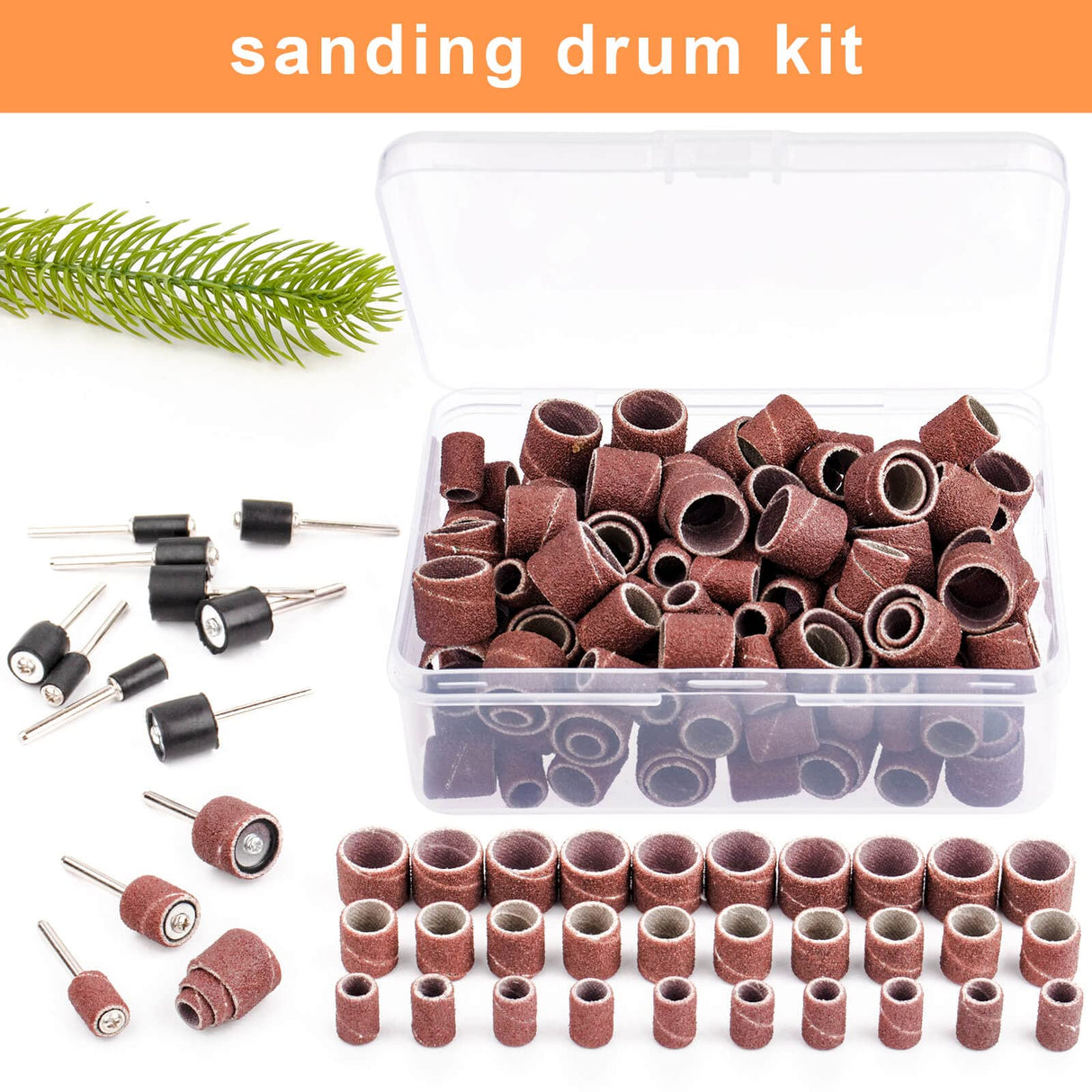 BAGTeck 162 Pieces Sanding Drums Kit Drum Sander for Drill with Storage Box Including 150 Pieces Sanding Band Sleeves and 12 Pieces Drum Mandrels for BAGTeck