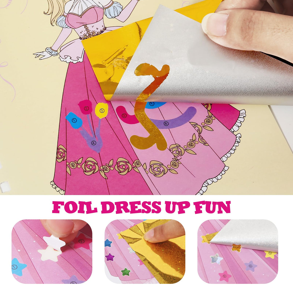 Tudaymol 4-in-1 Art & Craft Activity – DIY Dress Up Stickers, Makeup Kit, Foil & Gems Art, Creative Princess Fun, Costume Ideas & Accessories, Travel Toy, Gifts for Girls Ages 4-8-12 Tudaymol