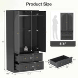 Wardrobe Closet with 2 Door & 2 Drawers, 71" Black Bedroom Wooden Armoire with Hanging Rod, Freestanding Large Capacity Clothing Wardrobe Cabinet w/Gold Handles for Bedroom Buenhomino