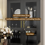 JAORD 73'' H Metal Arched Display Cabinet with Glass Door,Locking Kitchen Pantry Cabinet with Lockable Door and 2 Adjustable Shelves for Home Office, Assembly Required, Black JAORD