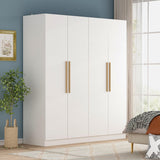 AIEGLE Wardrobe Armoire Closet with 4 Door, Large Freestanding Armoire Wardrobe Cabinet with Shelves & 3 Hanging Rods, Bedroom Wood Clothes Storage Cabinet Organizer, White 63" W AIEGLE