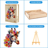 Woodemon Wooden Puzzles for Adults, Flowers and Giraffes (M-170pcs) Wooden Jigsaw Puzzles Kids, 11.6 * 9.9in Unique Shaped Animal Wood Puzzles Adults, Fathers Birthday Family Games Woodemon