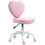 HOMCOM Armless Home Office Desk Chair, Modern Fabric Makeup Vanity Chair with Heart Shape, Swivel Wheels, Height Adjustable, Pink HOMCOM