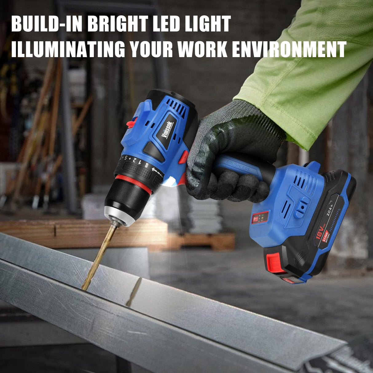 Vniissok Cordless Drill Set,18V Brushless Power Drill Kit with Battery and Charger, 3/8" Keyless Chuck, Variable Speed, Drill Driver Bits Kit for Drilling and Tightening/Loosening Screws Vniissok